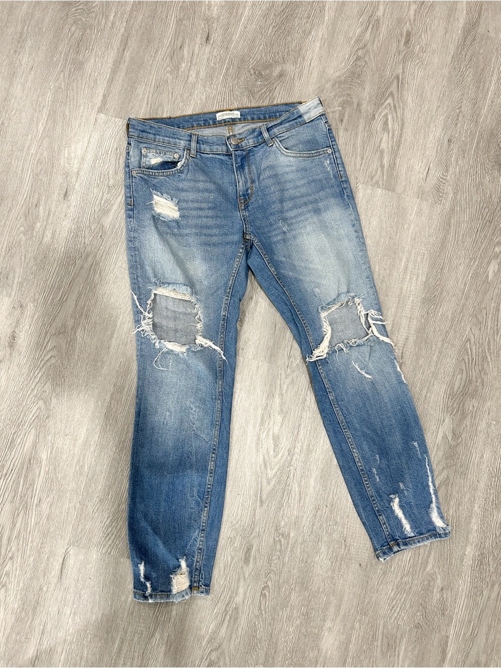 Zara Light Blue Distressed Boyfriend Jeans